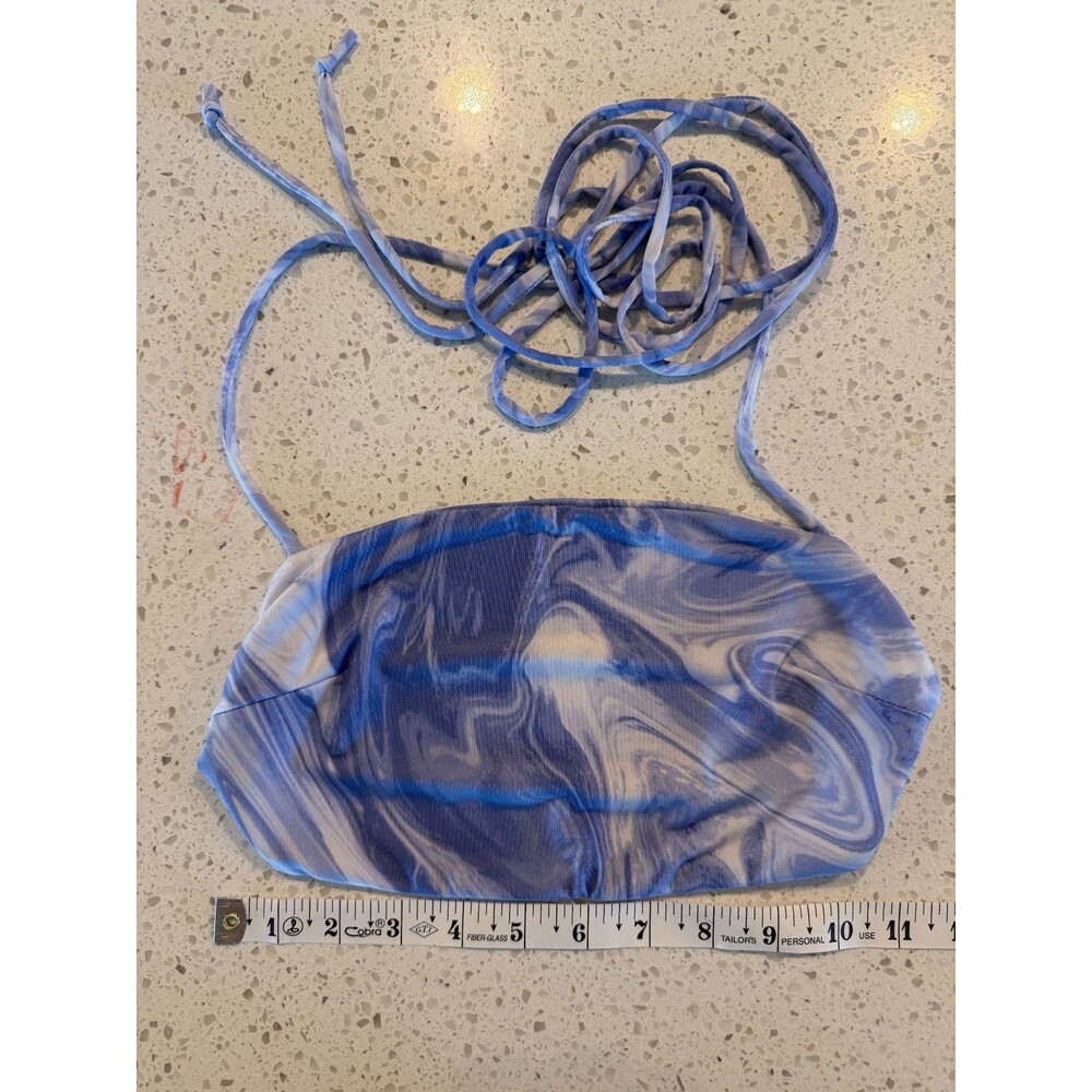 Naked Wardrobe Blue Smoke Marble Bandeau Tube Tie Strap Bikini Top XS NWOT
